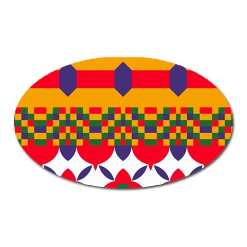 Red flowers and colorful squares                                                                  Magnet (Oval) from ArtsNow.com Front