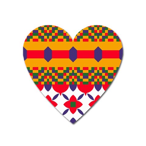 Red flowers and colorful squares                                                                  Magnet (Heart) from ArtsNow.com Front
