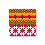 Red flowers and colorful squares                                                                  Magnet (Square)