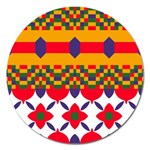 Red flowers and colorful squares                                                                  Magnet 5  (Round)