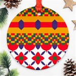 Red flowers and colorful squares                                                                  Ornament (Round)