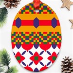 Red flowers and colorful squares                                                                  Ornament (Oval)