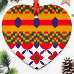 Red flowers and colorful squares                                                                  Ornament (Heart)