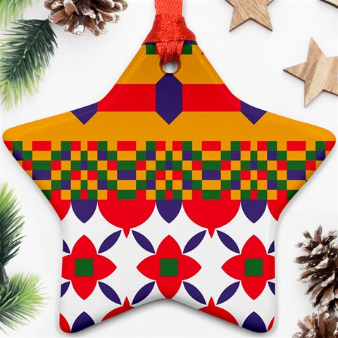 Red flowers and colorful squares                                                                  Ornament (Star) from ArtsNow.com Front