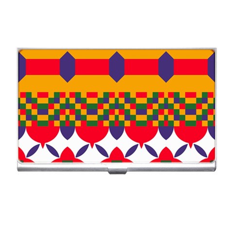 Red flowers and colorful squares                                                                  Business Card Holder from ArtsNow.com Front