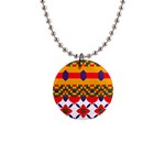 Red flowers and colorful squares                                                                  1  Button Necklace