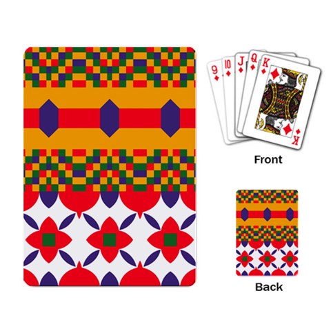 Red flowers and colorful squares                                                                  Playing Cards Single Design from ArtsNow.com Back