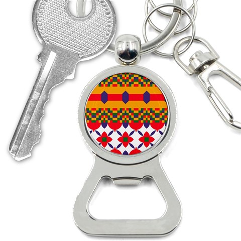 Red flowers and colorful squares                                                                  Bottle Opener Key Chain from ArtsNow.com Front