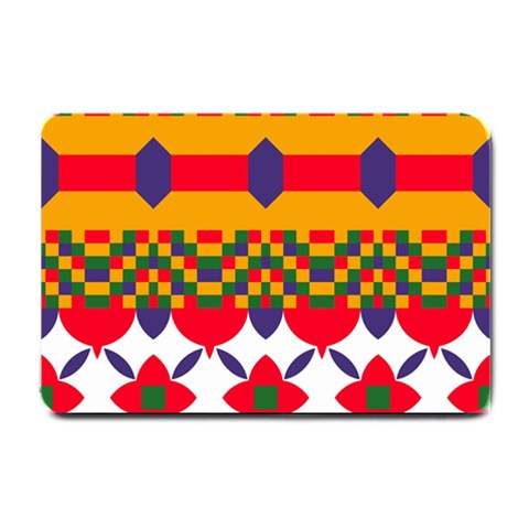Red flowers and colorful squares                                                                  Small Doormat from ArtsNow.com 24 x16  Door Mat