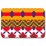 Red flowers and colorful squares                                                                  Large Doormat