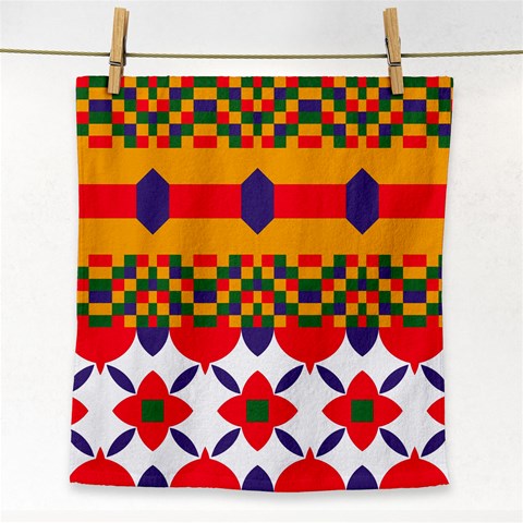 Red flowers and colorful squares                                                                  Face Towel from ArtsNow.com Front