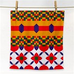 Red flowers and colorful squares                                                                  Face Towel