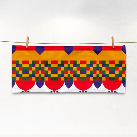 Red flowers and colorful squares                                                                  Hand Towel from ArtsNow.com Front