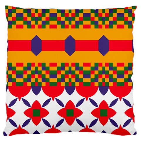 Red flowers and colorful squares                                                                 Large Flano Cushion Case (Two Sides) from ArtsNow.com Front