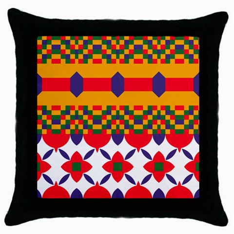 Red flowers and colorful squares                                                                  Throw Pillow Case (Black) from ArtsNow.com Front