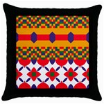 Red flowers and colorful squares                                                                  Throw Pillow Case (Black)