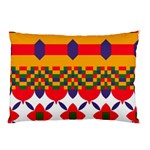 Red flowers and colorful squares                                                                  Pillow Case