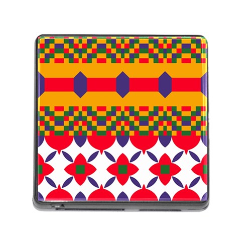 Red flowers and colorful squares                                                                  Memory Card Reader (Square) from ArtsNow.com Front