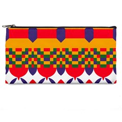 Red flowers and colorful squares                                                                 Pencil Case from ArtsNow.com Front