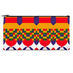 Red flowers and colorful squares                                                                 Pencil Case from ArtsNow.com Front