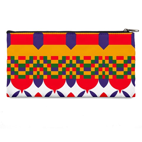 Red flowers and colorful squares                                                                 Pencil Case from ArtsNow.com Back