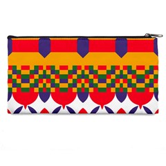Red flowers and colorful squares                                                                 Pencil Case from ArtsNow.com Back