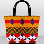 Red flowers and colorful squares                                                                  Bucket Bag