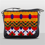 Red flowers and colorful squares                                                                  Messenger Bag