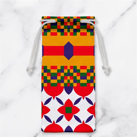 Red flowers and colorful squares                                                                  Jewelry Bag from ArtsNow.com Front