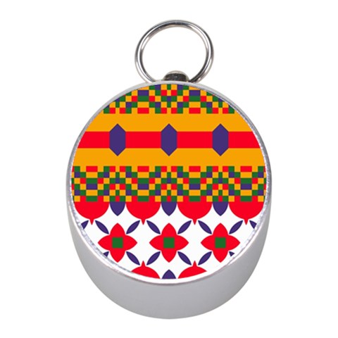 Red flowers and colorful squares                                                                  Silver Compass (Mini) from ArtsNow.com Front