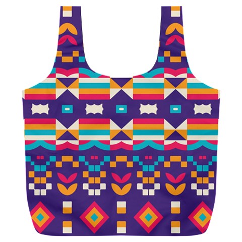 Pastel shapes rows on a purple background                                                              Full Print Recycle Bag (XXL) from ArtsNow.com Front