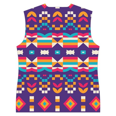 Pastel shapes rows on a purple background                                                                Women s Button Up Puffer Vest from ArtsNow.com Back