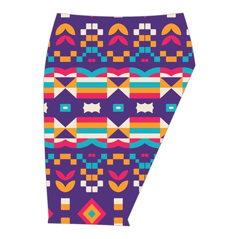 Pastel shapes rows on a purple background                                                                  Midi Wrap Pencil Skirt from ArtsNow.com  Front Right 