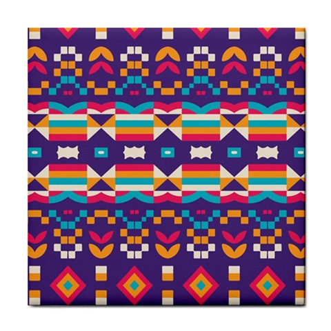 Pastel shapes rows on a purple background                                                                   Tile Coaster from ArtsNow.com Front