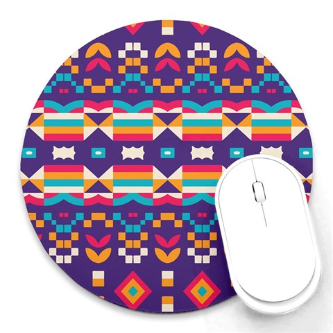 Pastel shapes rows on a purple background                                                                   Round Mousepad from ArtsNow.com Front