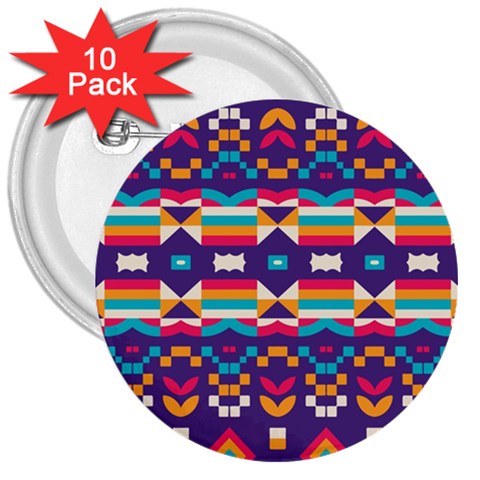 Pastel shapes rows on a purple background                                                                   3  Button (10 pack) from ArtsNow.com Front