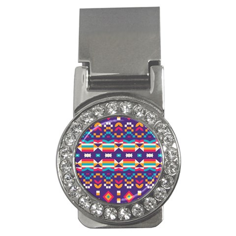 Pastel shapes rows on a purple background                                                                   Money Clip (CZ) from ArtsNow.com Front