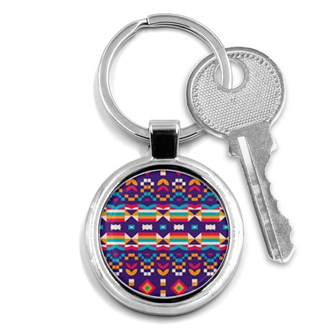 Pastel shapes rows on a purple background                                                                   Key Chain (Round) from ArtsNow.com Front