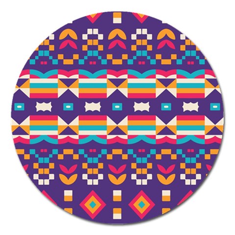 Pastel shapes rows on a purple background                                                                   Magnet 5  (Round) from ArtsNow.com Front