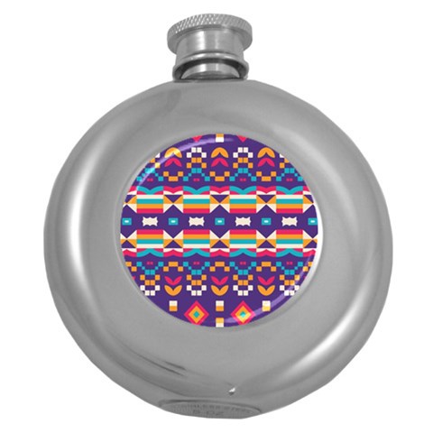 Pastel shapes rows on a purple background                                                                   Hip Flask (5 oz) from ArtsNow.com Front