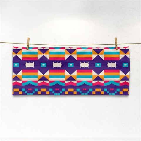 Pastel shapes rows on a purple background                                                                   Hand Towel from ArtsNow.com Front