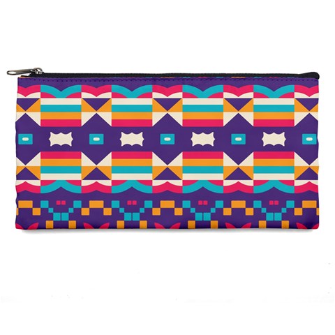 Pastel shapes rows on a purple background                                                                  Pencil Case from ArtsNow.com Front