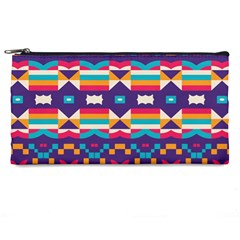 Pastel shapes rows on a purple background                                                                  Pencil Case from ArtsNow.com Front
