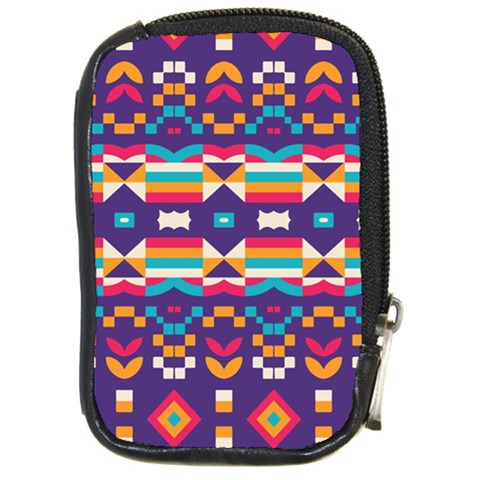 Pastel shapes rows on a purple background                                                                   Compact Camera Leather Case from ArtsNow.com Front