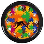 Retro colors puzzle pieces                                                                        Wall Clock (Black)