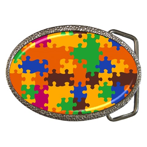 Retro colors puzzle pieces                                                                        Belt Buckle from ArtsNow.com Front