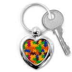 Retro colors puzzle pieces                                                                        Key Chain (Heart)