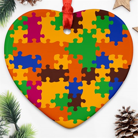 Retro colors puzzle pieces                                                                        Ornament (Heart) from ArtsNow.com Front