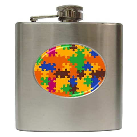 Retro colors puzzle pieces                                                                        Hip Flask (6 oz) from ArtsNow.com Front