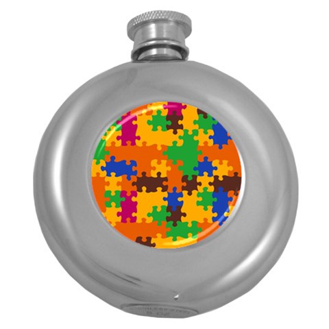 Retro colors puzzle pieces                                                                        Hip Flask (5 oz) from ArtsNow.com Front